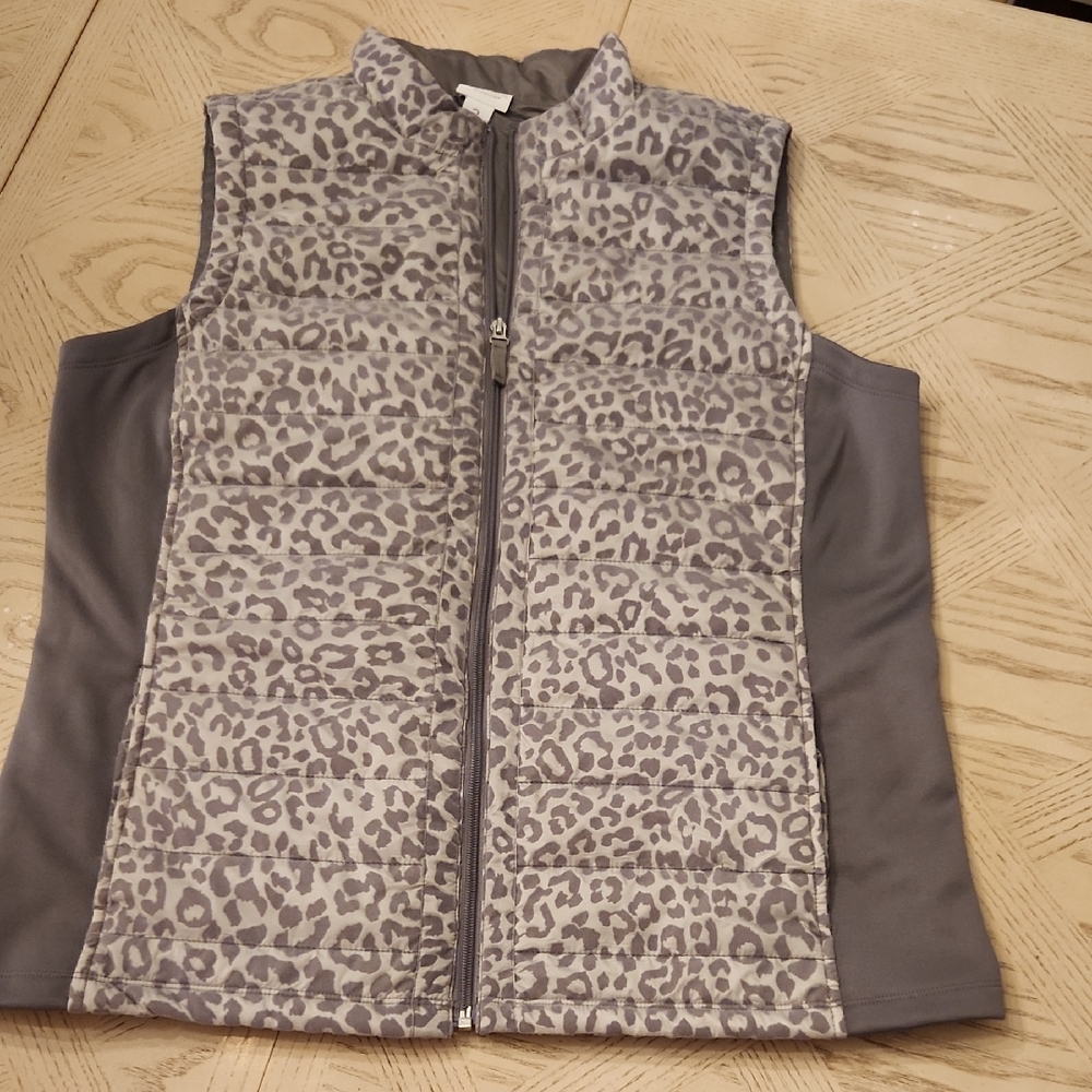 Chico's Gray Leopard Print Puffer Vest Women's Size 12